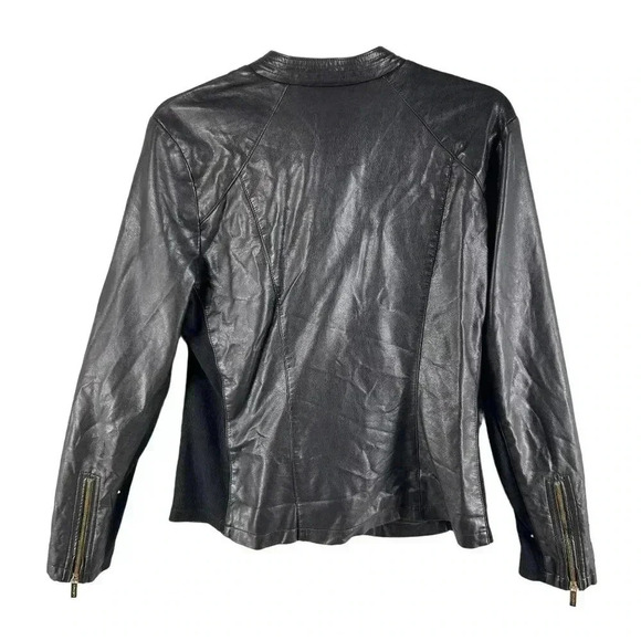 Calvin Klein Size 8 Vegan Black leather jacket gold hardware Asymmetrical Lined - Picture 3 of 16